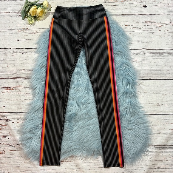 GOLDSHEEP Atlas Stripe Leggings Colorful Side Stripe Full Length Size Small - Picture 2 of 9
